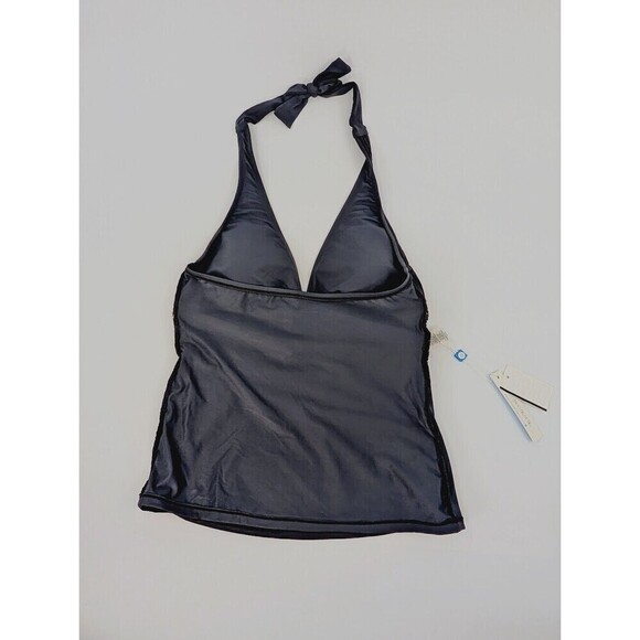 Bleu Rod Beattie Tankini Top Womens 10 Black Halter Metallic Contrast Ruched - Picture 12 of 13